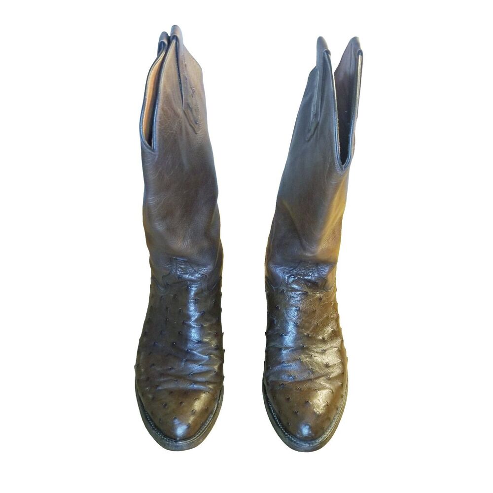 El Dorado Ostrich Boots Men's Size 8.5D Full-Quill Brown Leather Handmade 9891